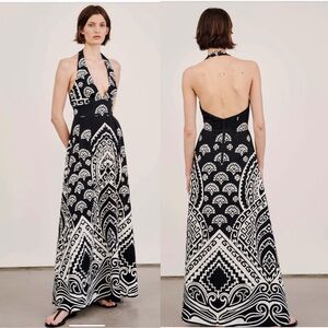 Nili Lotan Patrica Maxi Dress Black Ivory Patterned Maxi Dress Size 4 NWT $1,295